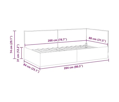 Stūra Gultas Rāmis Tumši Pelēka 80 X 200 Cm Audums Vidaxl