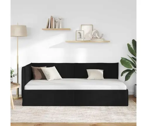 Stūra Gultas Rāmis Ar Galvas Klāju Melna 80 X 200 Cm Audums Vidaxl