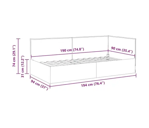 Stūra Gultas Rāmis Tumši Pelēka 90 X 190 Cm Audums Vidaxl