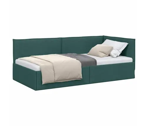 Stūra Gultas Rāmis Tumši Zaļa 90 X 190 Cm Audums Vidaxl