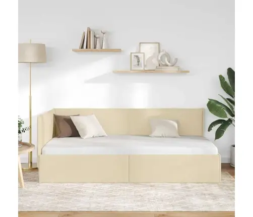 Stūra Gultas Rāmis Ar Galvas Klāju Krēmkrāsa 90 X 190 Cm Audums Vidaxl