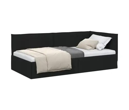 Stūra Gultas Rāmis Ar Galvas Klāju Melna 90 X 200 Cm Audums Vidaxl