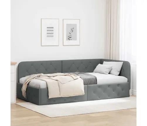 Stūra Gultas Rāmis Tumši Pelēks 90 X 190 Cm Audums Vidaxl