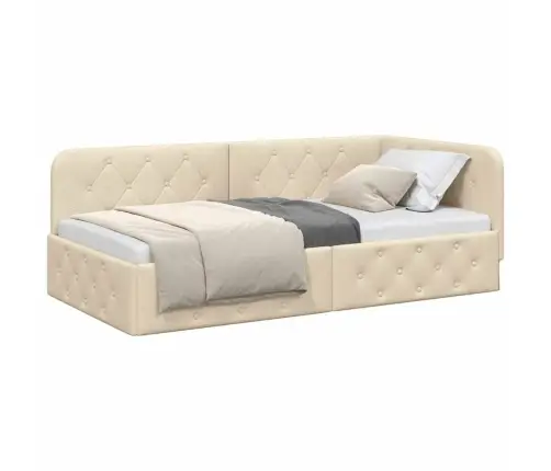 Stūra Gultas Rāmis Ar Galvas Klāju Krēmkrāsa 90 X 190 Cm Audums Vidaxl