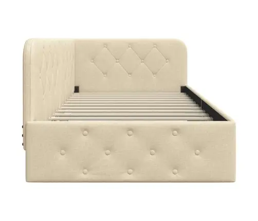 Stūra Gultas Rāmis Ar Galvas Klāju Krēmkrāsa 90 X 190 Cm Audums Vidaxl