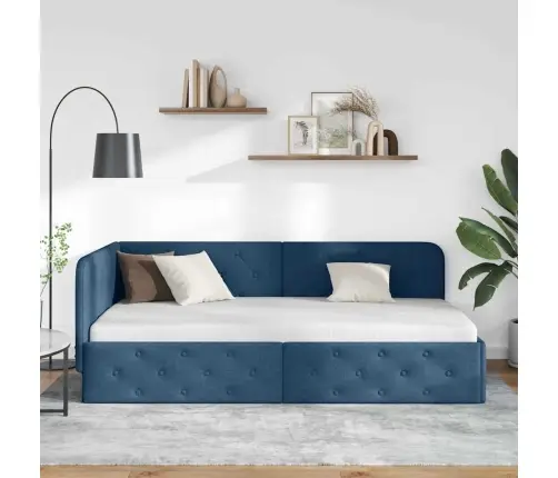 Stūra Gultas Rāmis Ar Galvas Klāju Zila 90 X 190 Cm Audums Vidaxl
