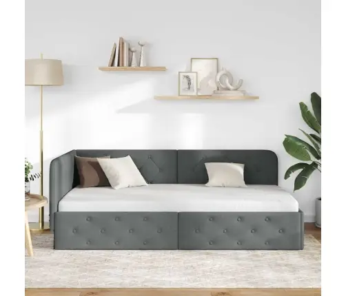 Kampinė Lovos Konstrukcija Tamsiai Pilka 90 X 200 Cm Audinys