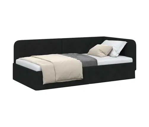 Stūra Gultas Rāmis Ar Galvas Klāju Melna 90 X 200 Cm Audums Vidaxl