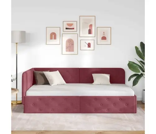 Stūra Gultas Rāmis Vīna Sarkans 90 X 200 Cm Audums Vidaxl