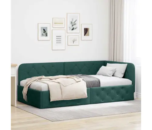 Kampinė Lovos Konstrukcija Tamsiai Žalia 90 X 200 Cm Audinys