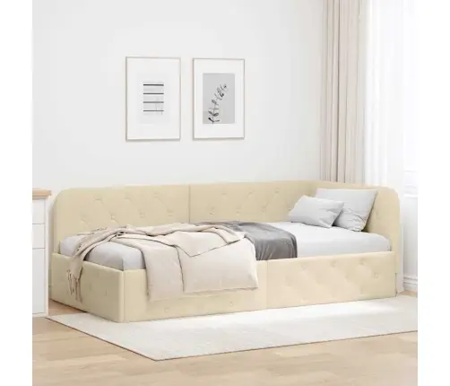 Kampinė Lovos Konstrukcija Kreminė 90 X 200 Cm Audinys