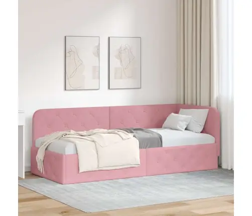 Stūra Gultas Rāmis Ar Galvas Klāju Rozā 80 X 200 Cm Samts Vidaxl