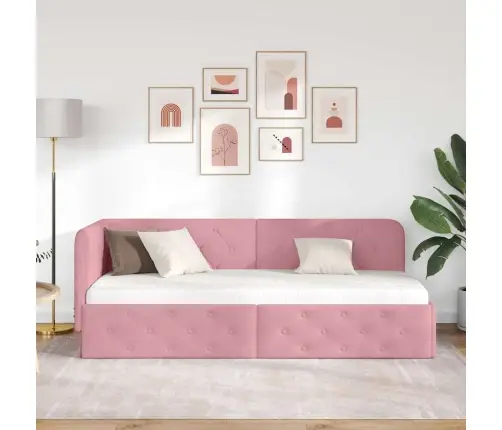 Stūra Gultas Rāmis Ar Galvas Klāju Rozā 80 X 200 Cm Samts Vidaxl