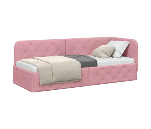 Stūra Gultas Rāmis Ar Galvas Klāju Rozā 80 X 200 Cm Samts Vidaxl