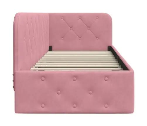 Stūra Gultas Rāmis Ar Galvas Klāju Rozā 80 X 200 Cm Samts Vidaxl