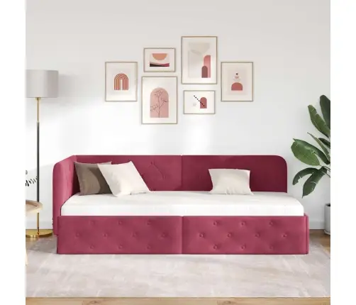 Stūra Gultas Rāmis Vīna Sarkans 80 X 200 Cm Samts Vidaxl