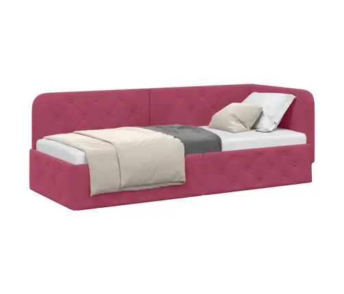 Stūra Gultas Rāmis Vīna Sarkans 80 X 200 Cm Samts Vidaxl