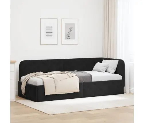 Stūra Gultas Rāmis Ar Galvas Klāju Melna 80 X 200 Cm Samts Vidaxl