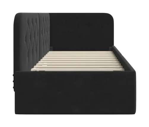 Stūra Gultas Rāmis Ar Galvas Klāju Melna 80 X 200 Cm Samts Vidaxl