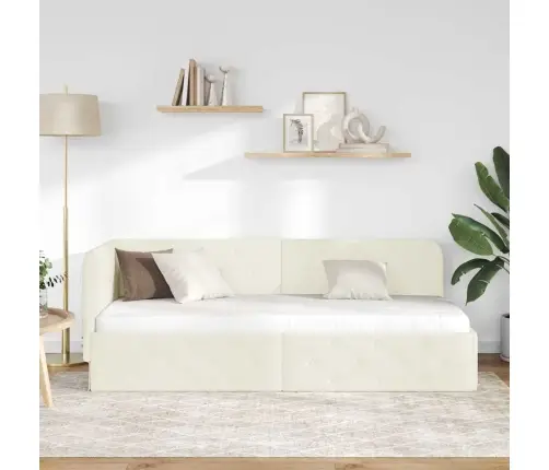 Stūra Gultas Rāmis Ar Galvas Klāju Krēmkrāsa 80 X 200 Cm Samts Vidaxl