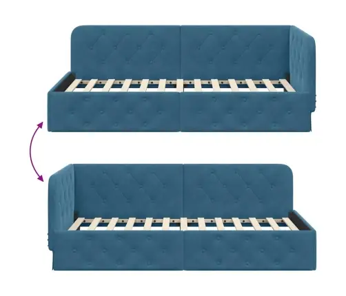 Stūra Gultas Rāmis Ar Galvas Klāju Zila 90 X 190 Cm Samts Vidaxl