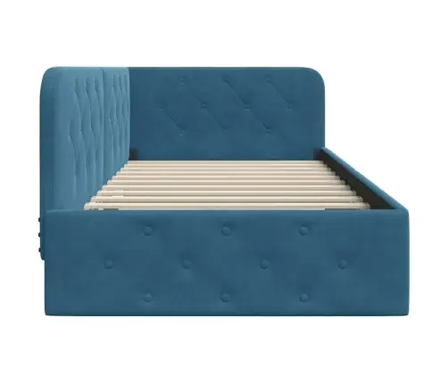 Stūra Gultas Rāmis Ar Galvas Klāju Zila 90 X 190 Cm Samts Vidaxl