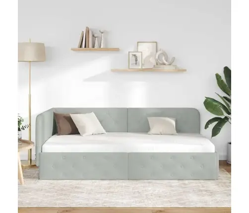 Kampinė Lovos Konstrukcija Šviesiai Pilka 90 X 190 Cm Aksomas