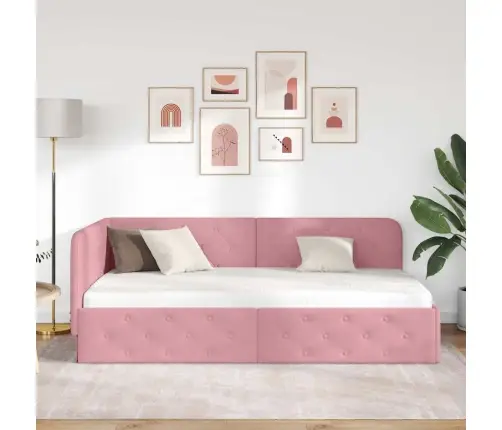 Stūra Gultas Rāmis Ar Galvas Klāju Rozā 90 X 190 Cm Samts Vidaxl