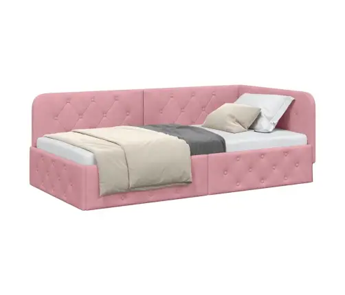 Stūra Gultas Rāmis Ar Galvas Klāju Rozā 90 X 190 Cm Samts Vidaxl