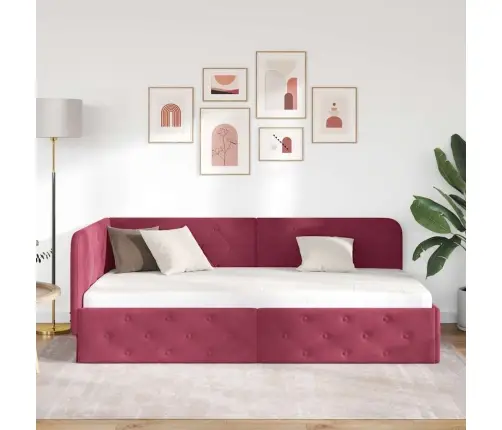 Stūra Gultas Rāmis Vīna Sarkans 90 X 190 Cm Samts Vidaxl