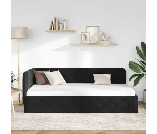 Kampinė Lovos Konstrukcija Juoda 90 X 190 Cm Aksomas
