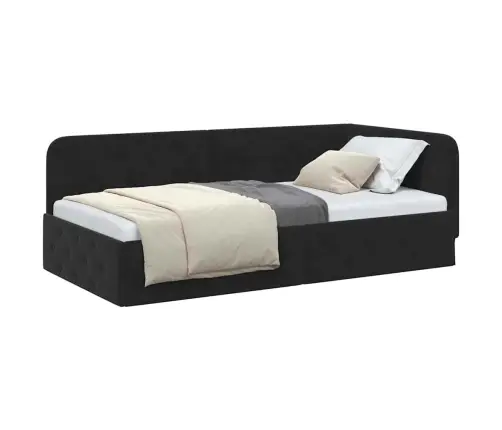 Kampinė Lovos Konstrukcija Juoda 90 X 190 Cm Aksomas