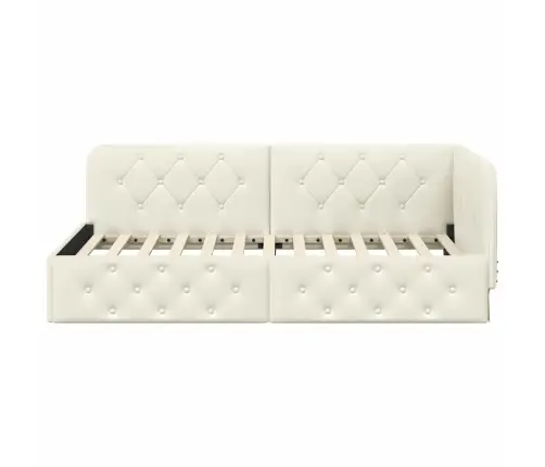 Stūra Gultas Rāmis Ar Galvas Klāju Krēmkrāsa 90 X 190 Cm Samts Vidaxl