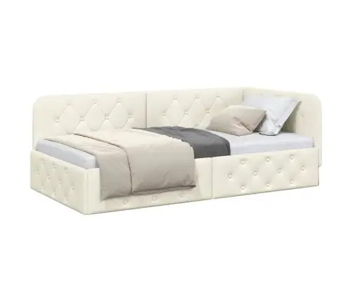 Stūra Gultas Rāmis Ar Galvas Klāju Krēmkrāsa 90 X 190 Cm Samts Vidaxl