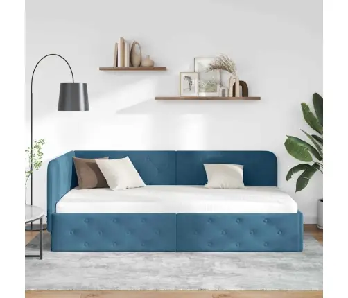 Kampinė Lovos Konstrukcija Mėlyna 90 X 200 Cm Aksomas