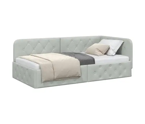 Stūra Gultas Rāmis Gaiši Pelēks 90 X 200 Cm Samts Vidaxl