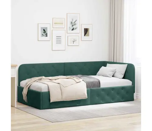 Stūra Gultas Rāmis Ar Galvas Klāju Tumši Zaļš 90 X 200 Cm Samts Vidaxl