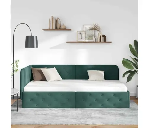 Stūra Gultas Rāmis Ar Galvas Klāju Tumši Zaļš 90 X 200 Cm Samts Vidaxl