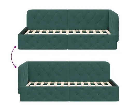 Stūra Gultas Rāmis Ar Galvas Klāju Tumši Zaļš 90 X 200 Cm Samts Vidaxl