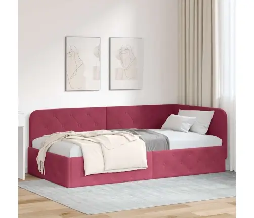 Stūra Gultas Rāmis Vīna Sarkans 90 X 200 Cm Samts Vidaxl