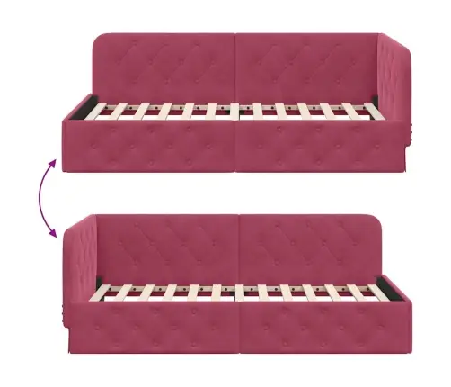 Stūra Gultas Rāmis Vīna Sarkans 90 X 200 Cm Samts Vidaxl