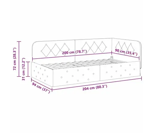 Kampinė Lovos Konstrukcija Geltona 90 X 200 Cm Aksomas