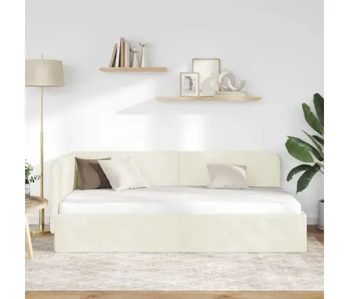 Stūra Gultas Rāmis Ar Galvas Klāju Krēmkrāsa 90 X 200 Cm Samts Vidaxl