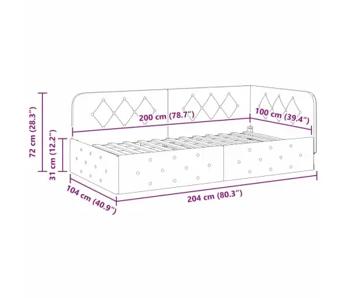 Stūra Gultas Rāmis Gaiši Pelēks 100 X 200 Cm Samts Vidaxl