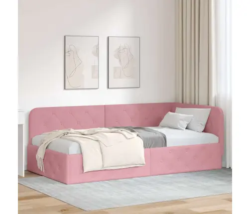 Stūra Gultas Rāmis Ar Galvas Klāju Rozā 100 X 200 Cm Samts Vidaxl
