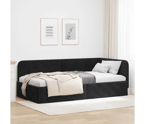 Stūra Gultas Rāmis Ar Galvas Klāju Melna 100 X 200 Cm Samts Vidaxl