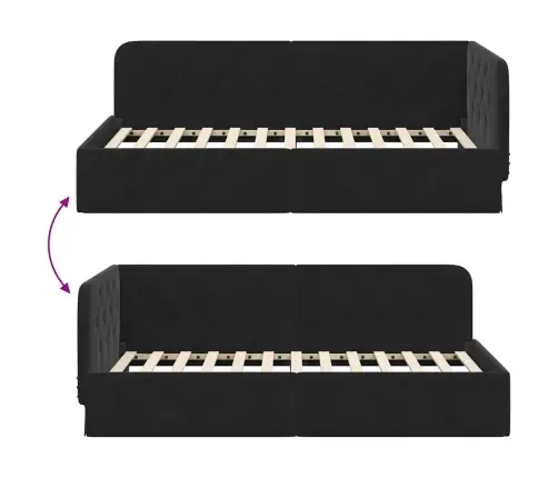 Stūra Gultas Rāmis Ar Galvas Klāju Melna 100 X 200 Cm Samts Vidaxl