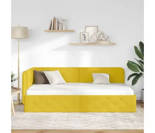Stūra Gultas Rāmis Ar Galvas Klāju Dzeltena 100 X 200 Cm Samts Vidaxl
