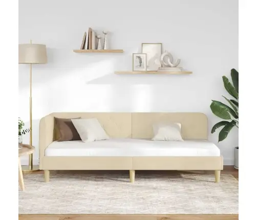 Stūra Gultas Rāmis Ar Galvas Klāju Krēmkrāsa 80 X 200 Cm Audums Vidaxl