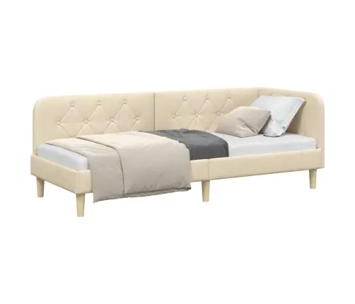 Stūra Gultas Rāmis Ar Galvas Klāju Krēmkrāsa 80 X 200 Cm Audums Vidaxl